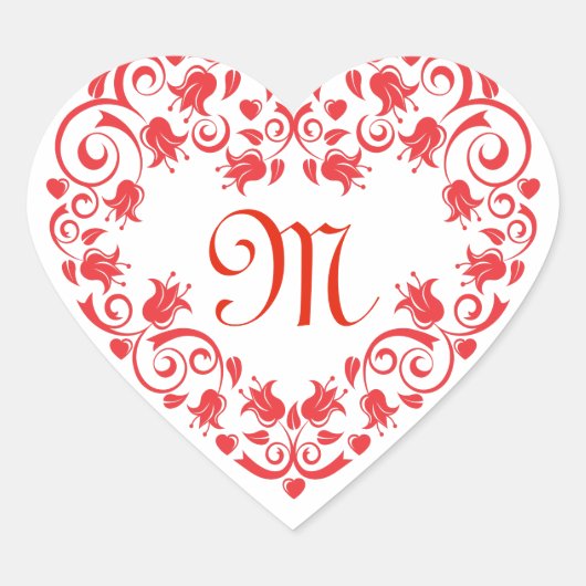 Kanten rode bloem hart monogram sticker (Voorkant)