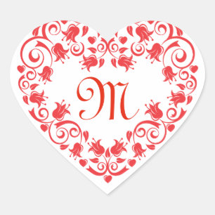Kanten rode bloem hart monogram sticker
