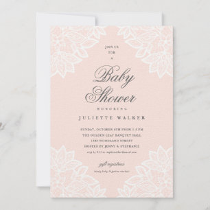 Kanten roze baby shower uitnodiging in vintage sti