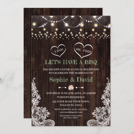 Kanten Roze Blush Bloem Slingerlichten Schuur I DO Kaart (Voorkant / Achterkant)