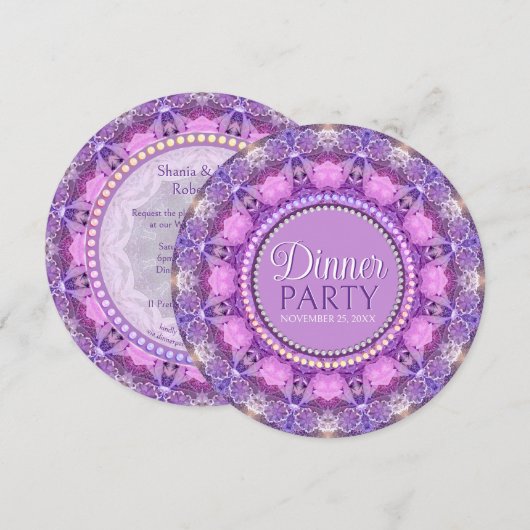 Kanten Roze Paarse Mooie Dames Dinerfeestje Kaart (Voorkant / Achterkant)