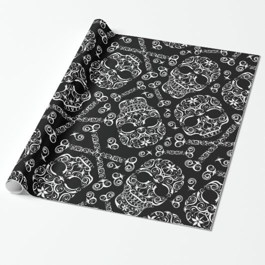Kanten schedel- en bottenpatroon inpakpapier I (Uitgerold)