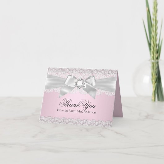 Kanten & Strik Roze Bruiloft Dankkaart Bedankkaart (Voorkant)
