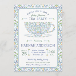 Kanten theekopje baby shower blauwe theepartij uit kaart