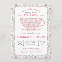 Kanten theekopje baby shower roze theepartij uitno kaart
