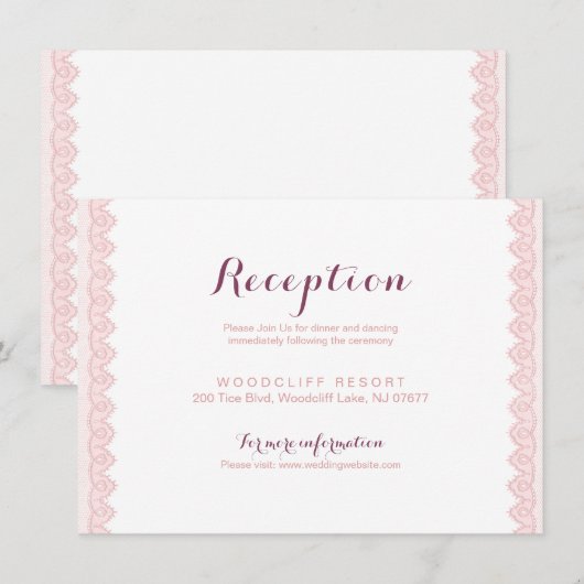 kanten vintage bruiloftsontvangstkaart op rustieke kaart (Voorkant / Achterkant)