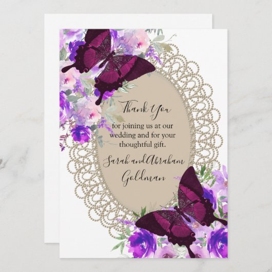 Kanten Vlinders Vlinder Bruiloft Dank Je Kaarten (Voorkant / Achterkant)