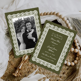Kantige vintage onderlegger groene trouw save the  date