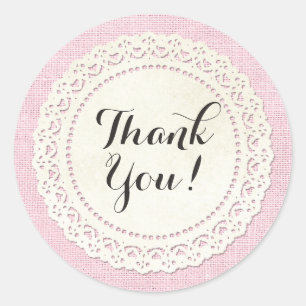 Kantjes op ambachtelijk landelijk roze bedankje ronde sticker