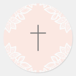 Kantkruis doopstickers vintage ronde sticker