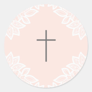 Kantkruis doopstickers vintage ronde sticker