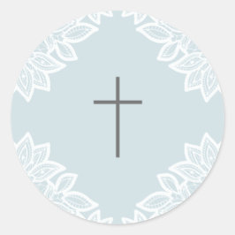 Kantkruis doopstickers vintage ronde sticker
