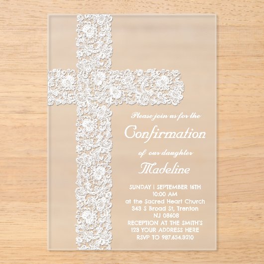 kantkruisontwerp | Confirmation!REMOVE! Acryl Uitnodigingen (Voorkant)