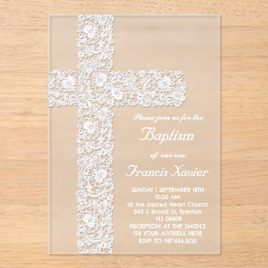 kantkruisontwerp | doop acryl uitnodigingen (Voorkant)