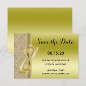 Kantlint & Strikte Gouden Glitter Lovert 18e Save The Date (Voorkant / Achterkant)