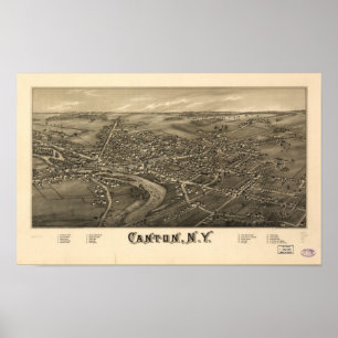 Kanton New York 1885 Antiek Panoramic Map Poster