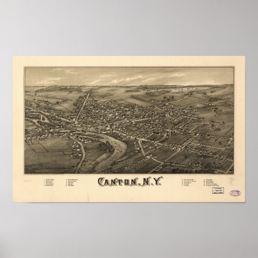 Kanton New York 1885 Antiek Panoramic Map Poster (Voorkant)