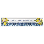 Kantoor geschenken blauw tegels en citroenen Itali Naambordje (Voorkant)