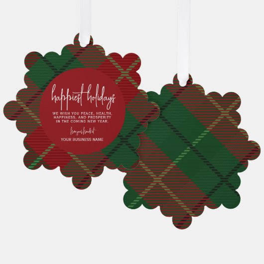 Kantoor - groen rood plaid - Happiest Holiday Ornament Kaart (Voorkant / Achterkant)