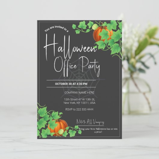 Kantoor Halloween Uitnodigingen Zwarte Kaart (Staand voorkant)