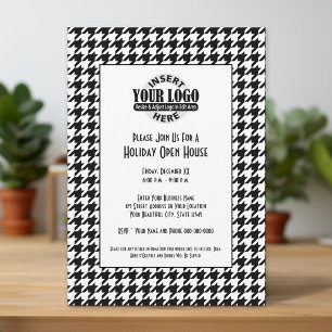 Kantoor Holiday Party Black White Houndstooth Logo Kaart
