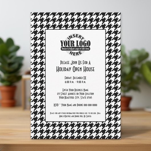Kantoor Holiday Party Black White Houndstooth Logo Kaart