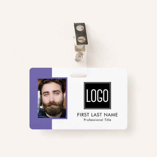 Kantoor-id van medewerker | Paarse Logo foto Badge (Voorkant met clip)