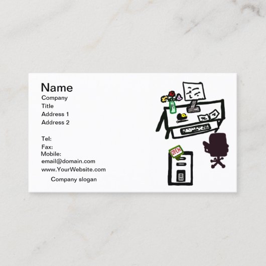 Kantoor is OPEN Computer Desk Visitekaartje Set (Voorkant)