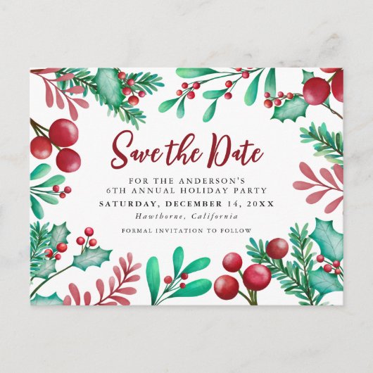 Kantoor Kerstfeest Foliage Save the Date Uitnodiging Briefkaart (Voorkant)