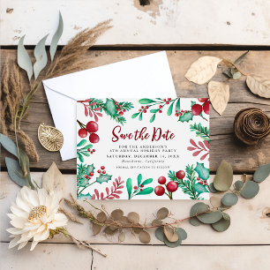Kantoor Kerstfeest Holly & Bessen Uitnodiging Briefkaart
