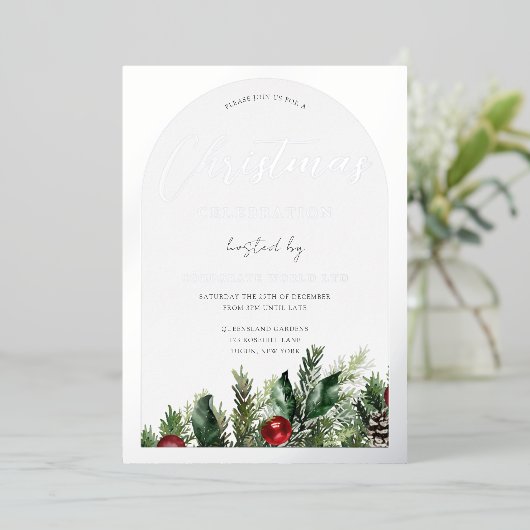 Kantoor kerstfeestdag zilver folie uitnodiging (Staand Voorkant)