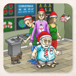 Kantoor met kerstman kartonnen onderzetters