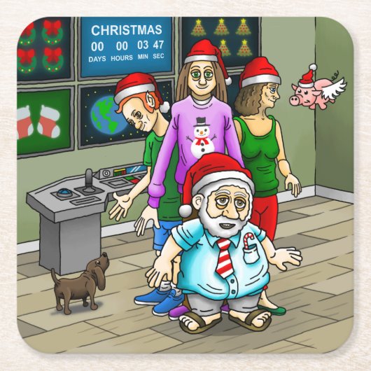 Kantoor met kerstman kartonnen onderzetters (Voorkant)