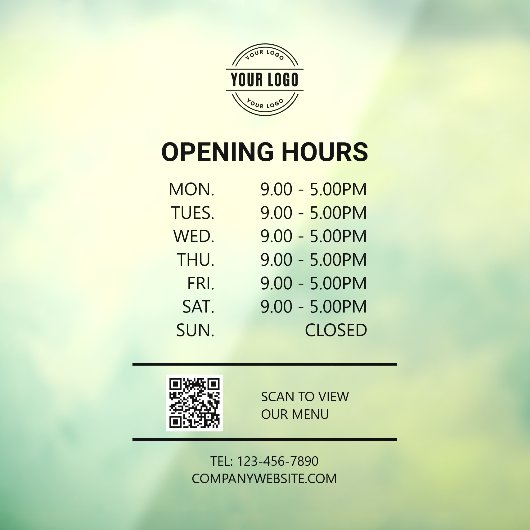 Kantoor openingstijd, zakelijke Logo, QR-code Raamsticker (Vel 3)