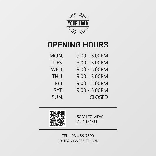 Kantoor openingstijd, zakelijke Logo, QR-code Raamsticker (Vel)