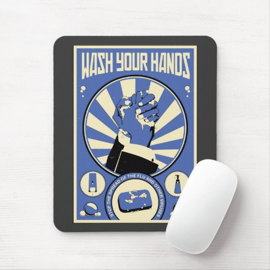 Kantoor propaganda: Was uw handen (blauw) Muismat (Met muis)