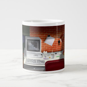Kantoor uit de jaren 80 met computer grote koffiekop