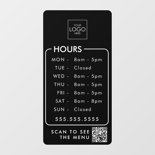 Kantoor uur met uw Logo QR Code Store Custom Raamsticker (Vel)