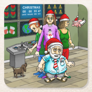 Kantoor van Kerstmis met de Kerstman Kartonnen Onderzetters