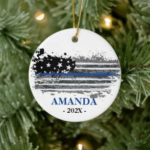 Kantoor van politie en fotokerstmis keramisch ornament