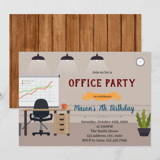 Kantoor verjaardagsthema Uitnodiging (Voorkant / Achterkant)