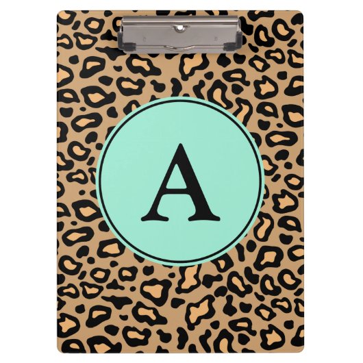 Kantoorblad met monogram en luipaardprint klembord (Voorkant)