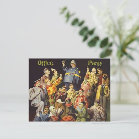 Kantoorfeest Sociale Uitnodiging Clowns Vergaderin (Staand voorkant)