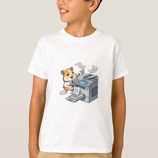 Kantoorhamster Chaos Printer Kinderen T-shirt (Voorkant)