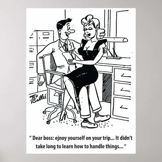 Kantoorhumor, man en mooie vrouw poster (Voorkant)
