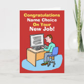 Kantoormedewerker bij Computer. Nieuwe baan. Kaart (Voorkant)