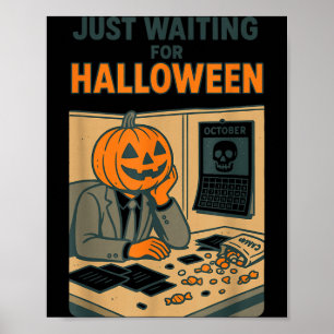 Kantoorwerker met pompoenhoofd wachtend op hallowe poster