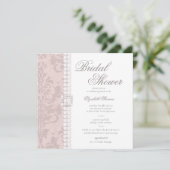 Kantparels Damast Roze Chic Elegante Bruiloft Kaart (Staand voorkant)