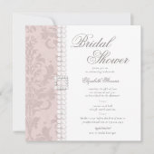 Kantparels Damast Roze Chic Elegante Bruiloft Kaart (Voorkant)