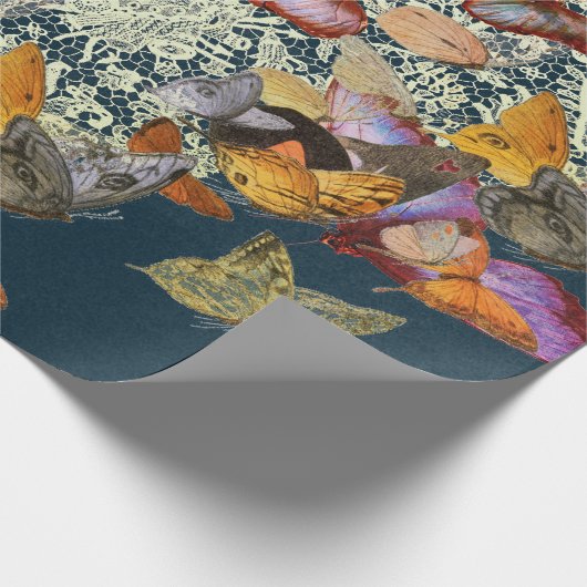 KANTPATROON IN BLAUW MET VLINDERS CADEAUVERPAKKING CADEAUPAPIER (Hoek)